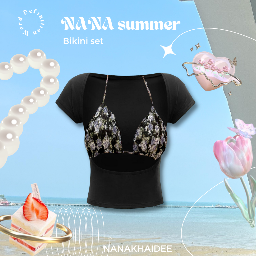 พรอมสง BLACK LOSÉ BIKINI TOP บกนลายดอกเซตสองชน LINE SHOPPING