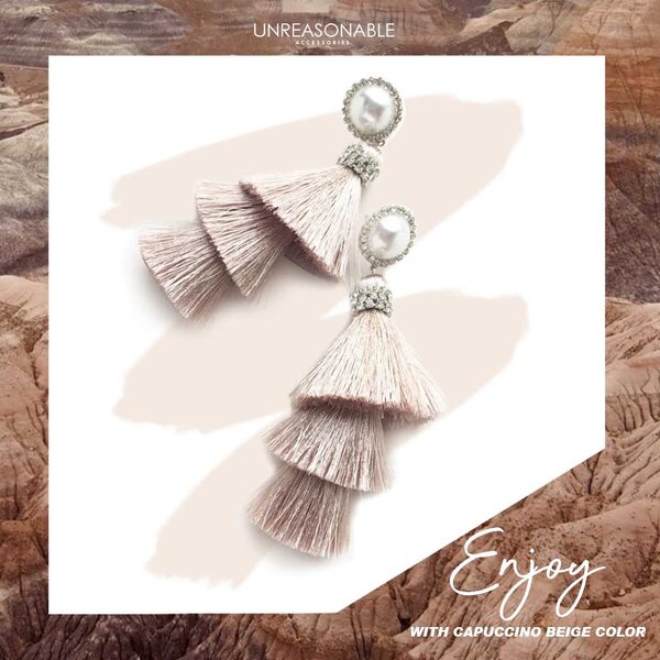 ต่างหูพู่ สีนูด ต่างหูคลิป ต่างหูก้านเงินแท้ น้ำหนักเบา สวยใส่สบาย UA0462-02 Unreasonable Accesso...