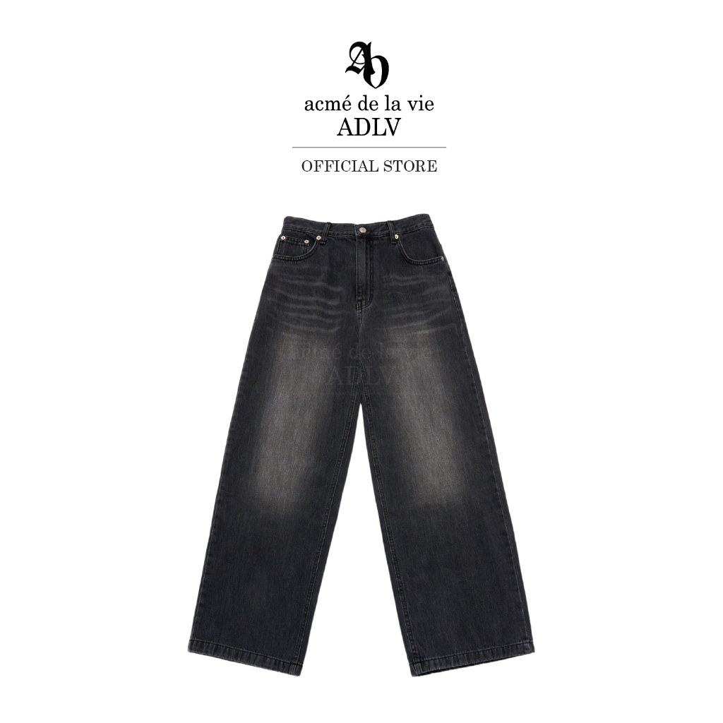ADLV [acme de la vie] กางเกงยีนส์ รุ่น Cat Brush Washing Semi Wide Woman Denim Pants Black