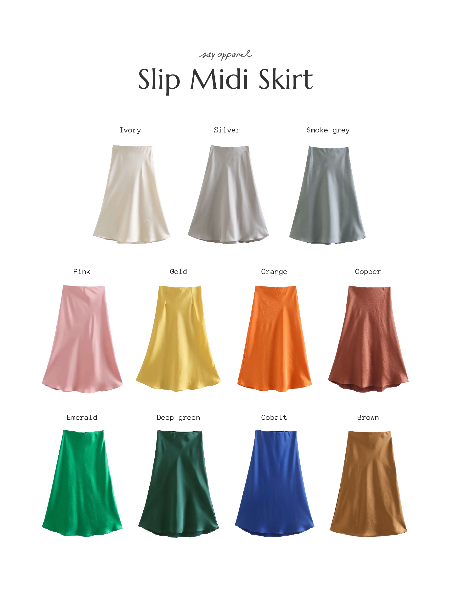 SAY APPAREL: Slip midi satin skirt กระโปรงซาตินทรงพริ้ว เรียบหรู