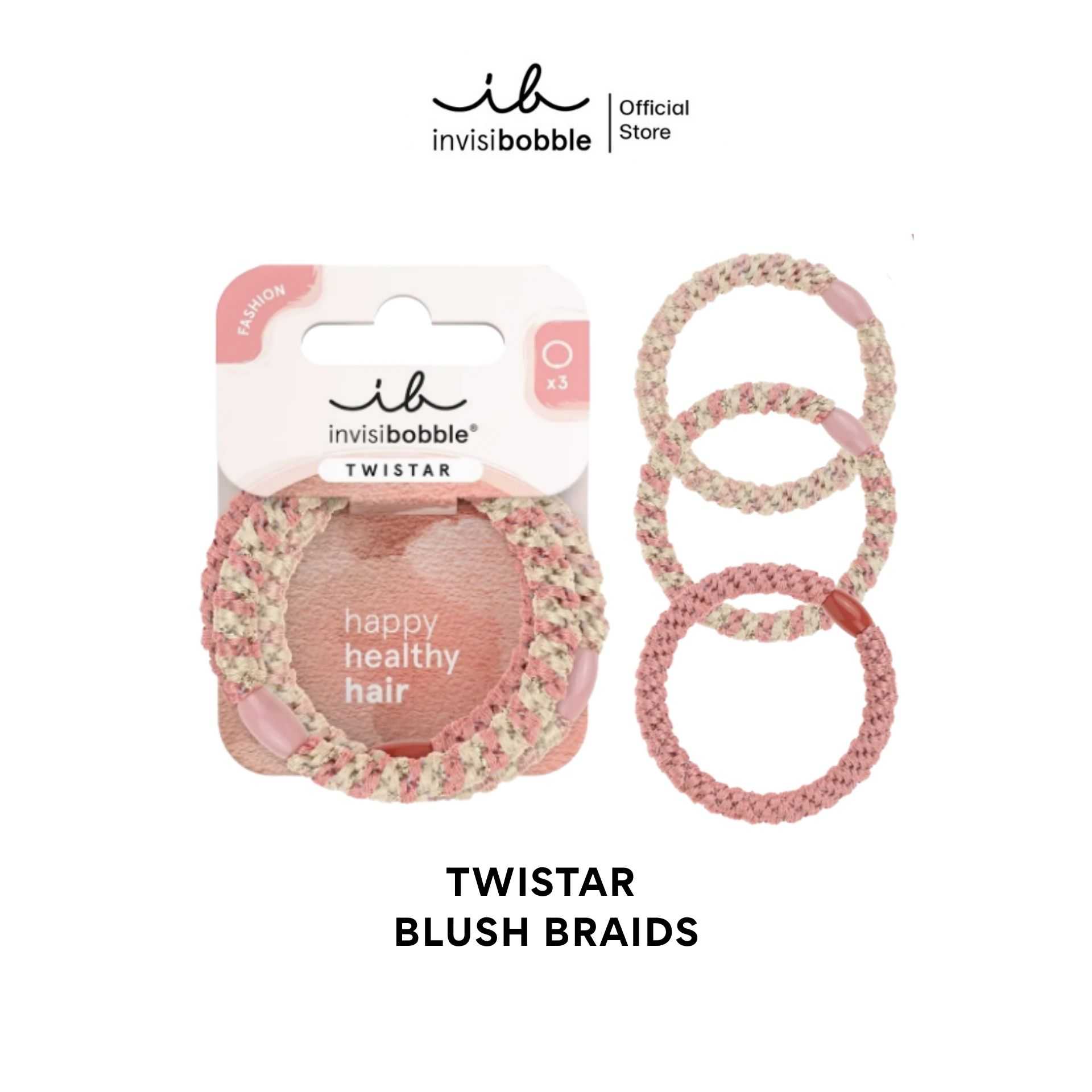 invisibobble ยางรัดผม ถนอมเส้นผม รุ่น TWISTAR สี Blush Braids (1 กล่องบรรจุ 3 ชิ้น)