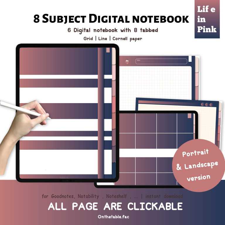 Digital Notebook - Life In Pink - 8 tabs
