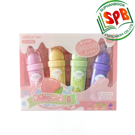 ปากกา ไฮไลท์ เน้นข้อความ Chosch(ชอช) กลิ่นผลไม้(4ด้าม/4สี ) CS-H850