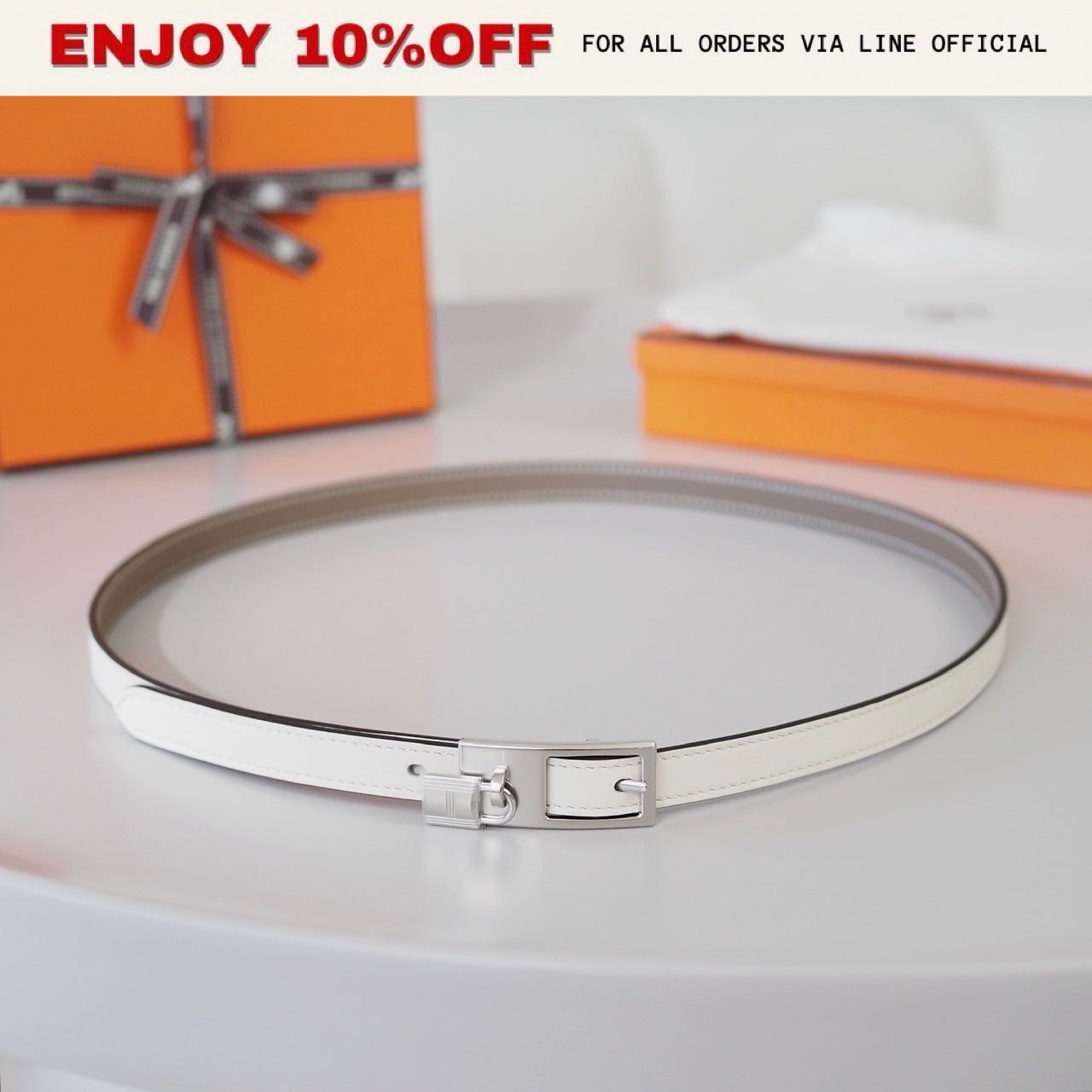 NEW! HERMES Lucky 15 Reversible Belt สี Nata/Etoupe Epsom PHW | ACC
