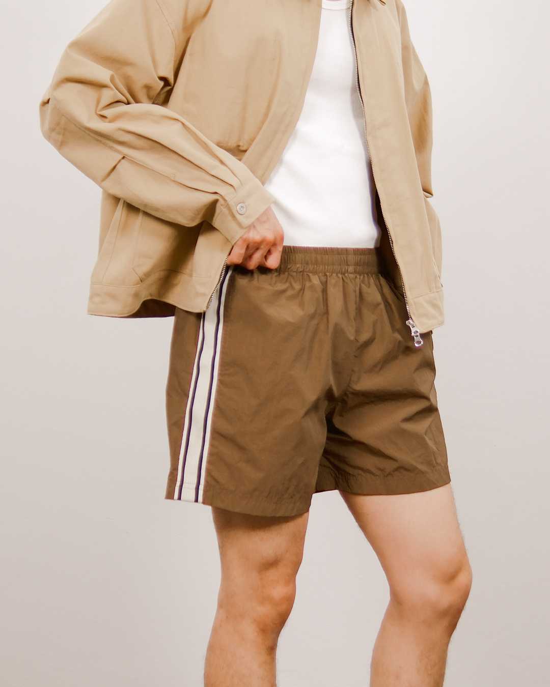Nylon Track Shorts in Chocolate Brown