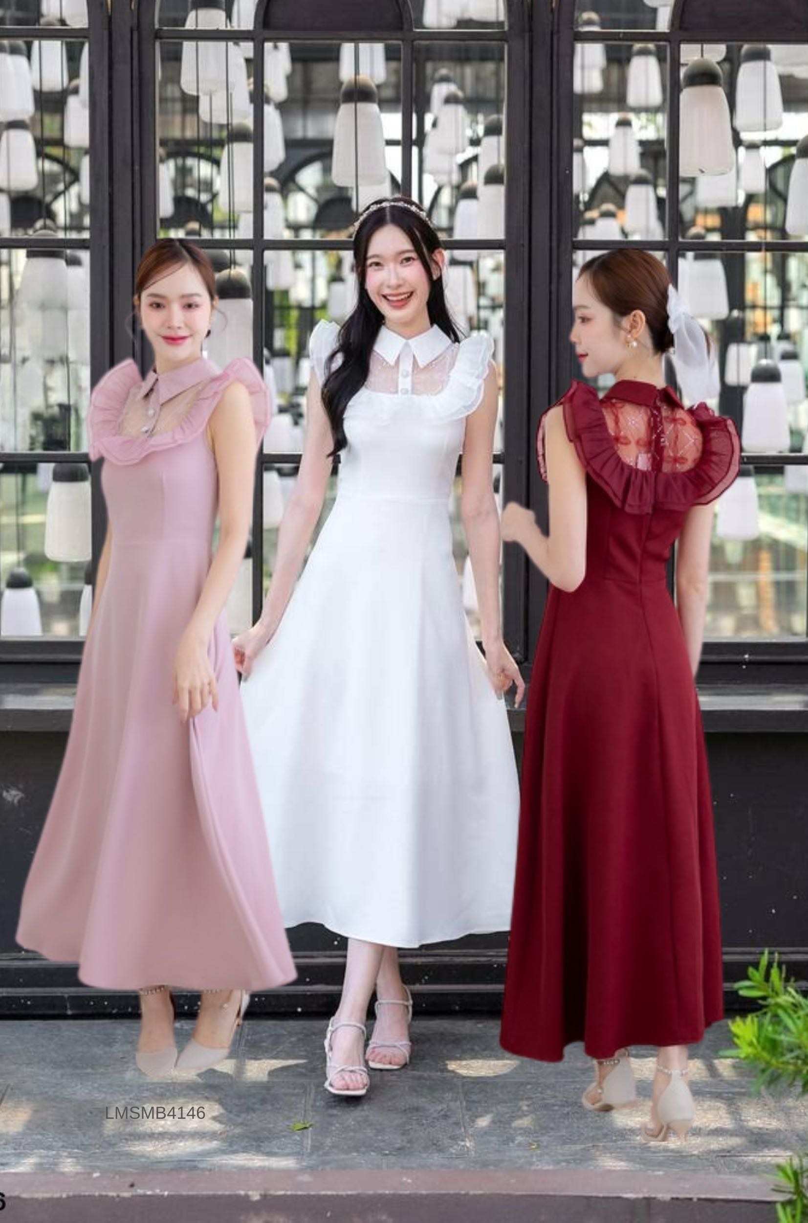 S-XL เดรสยาวแต่งระบาย LMSMB4146