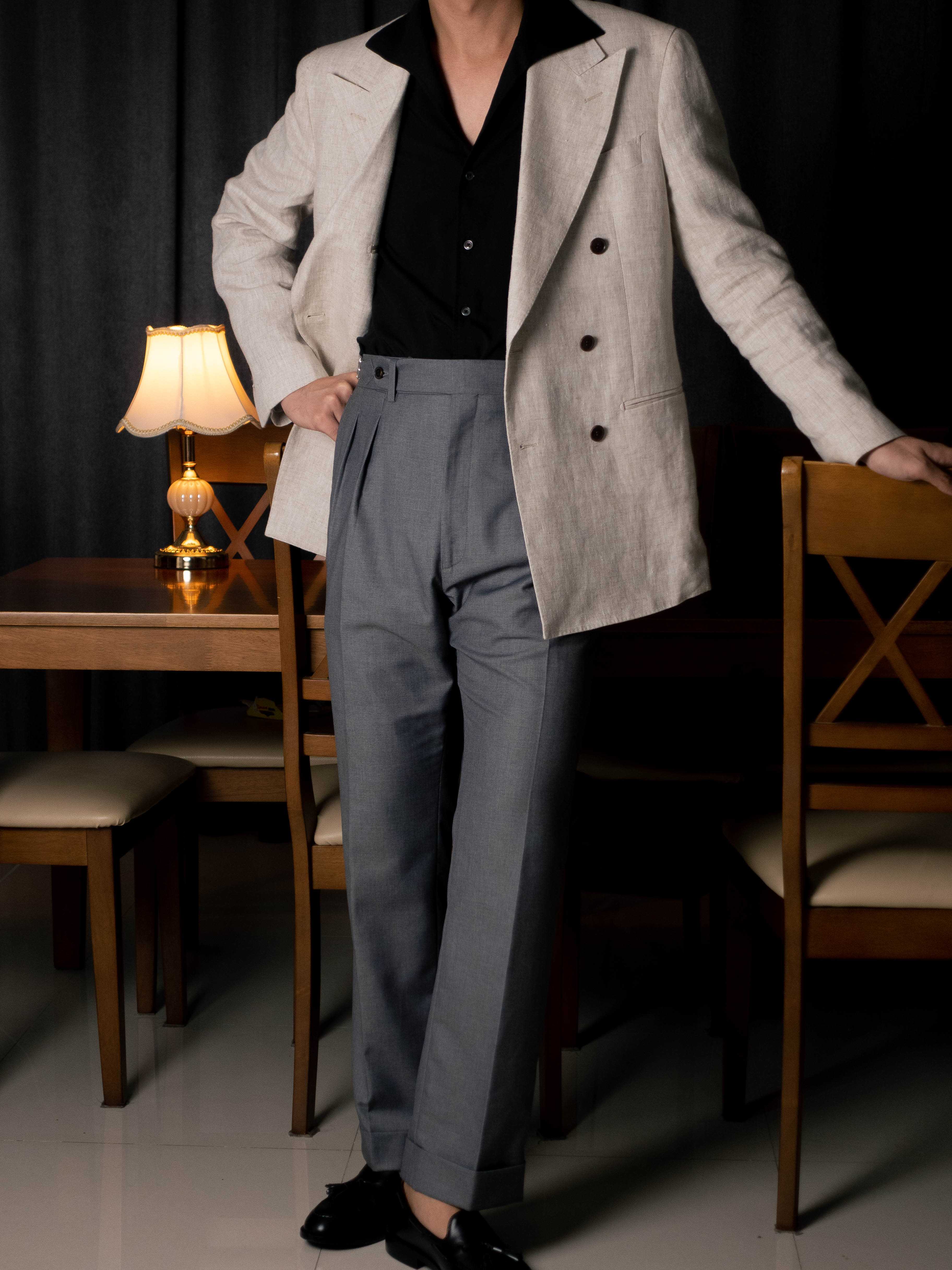T7TR-GRAY  กางเกงขายาวเอวสูง Classic High Waist Trousers  Gray