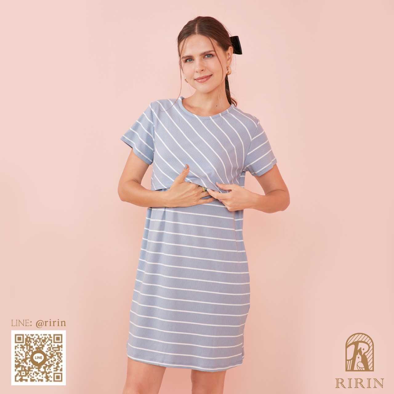 007 Stretchy Stripe ชุดคลุมท้อง ชุดให้นม