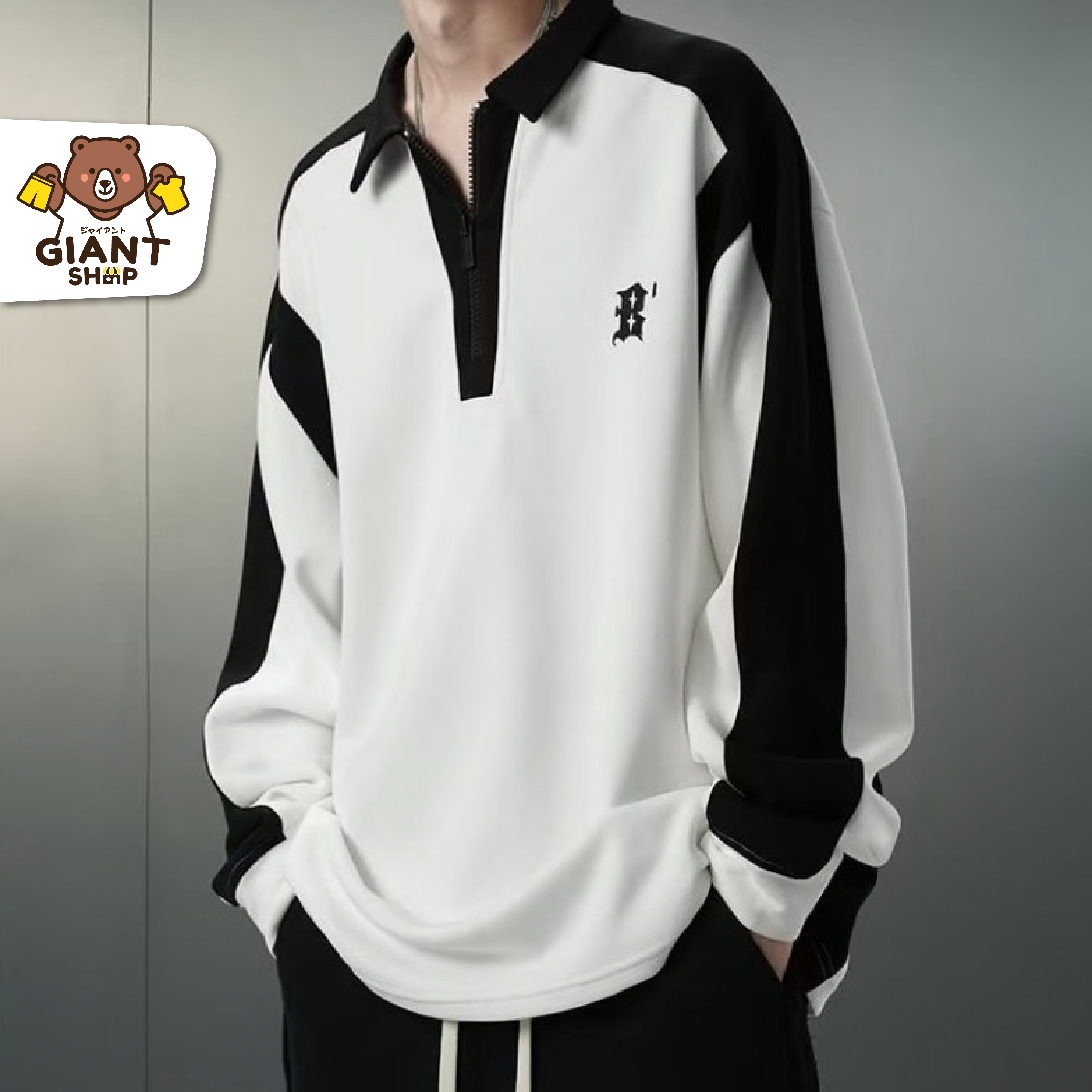 GIANTSHOP สเวตเชิ้ตคอโปโล แขนยาว 2 สี (C-323)
