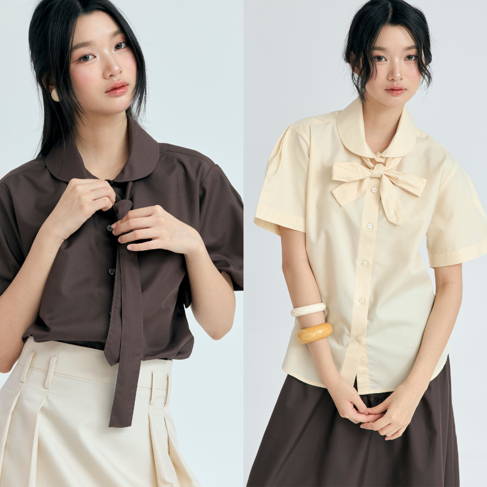 Aunchadabrand - The mansion shirt เสื้อเชิ้ตคอบัวแขนสั้น มีเชือกให้ผูกเป็นเนคไทหรือโบว์ก็ได้