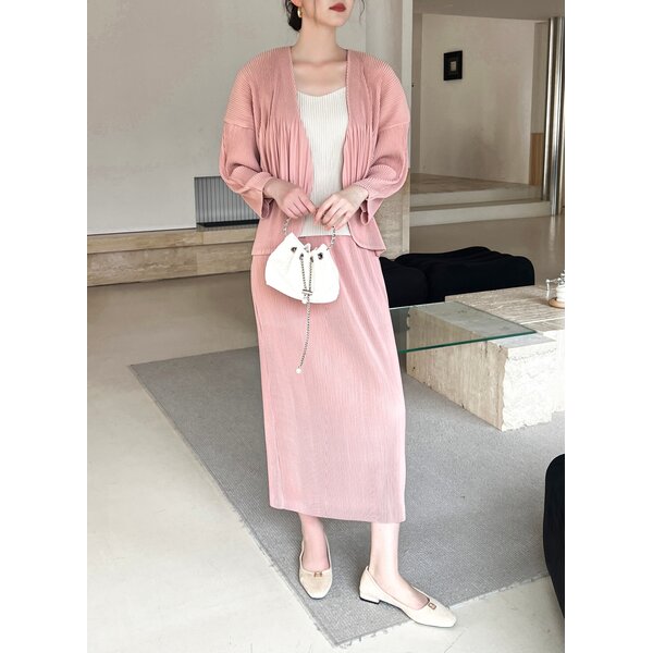 เซ็ต 2ชิ้น! 2MUAY รุ่น GJO5160 / GJO1328 เซ็ตพลีท THICK OPEN FRONT CARDIGAN WITH SKIRT PLEATED SE...