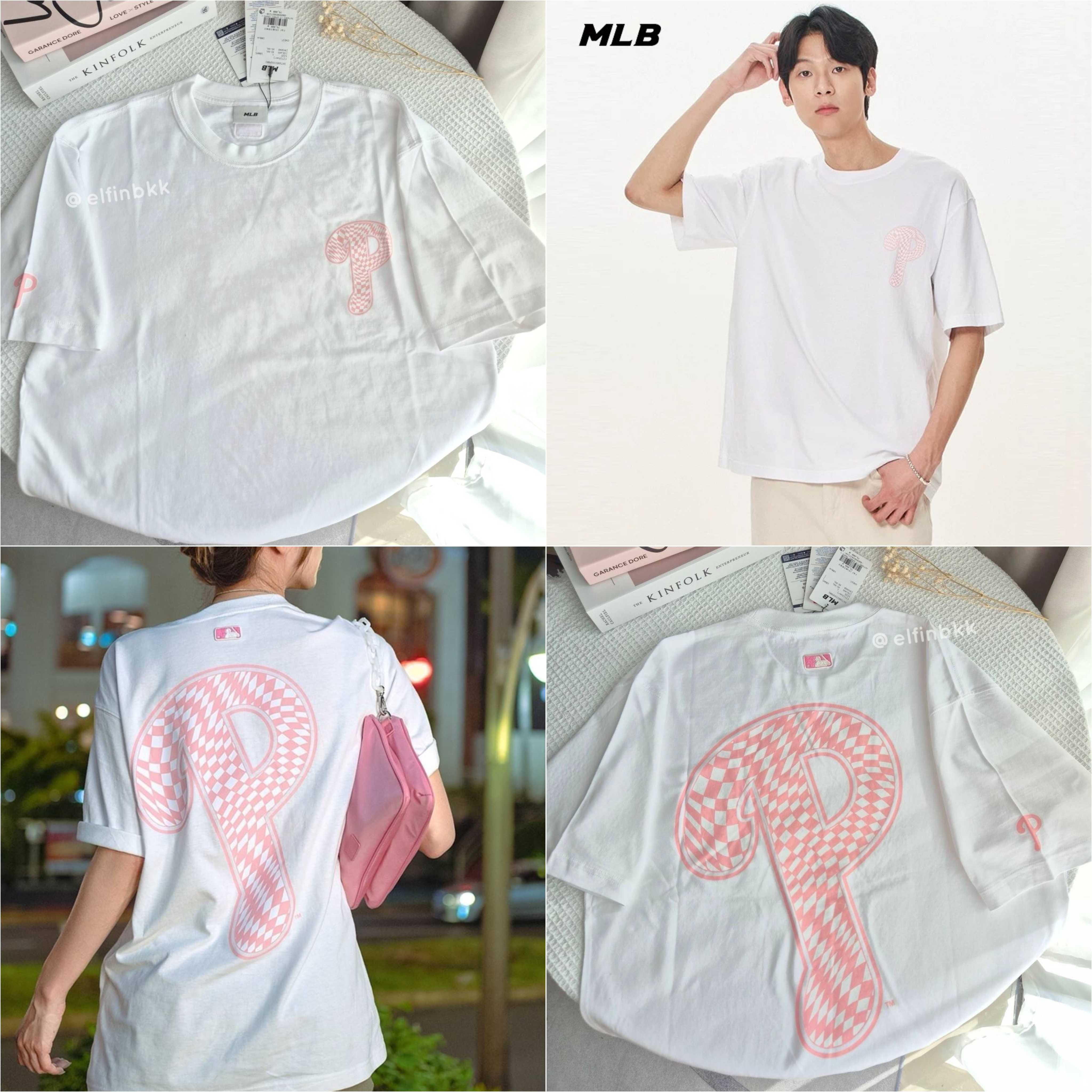 🚨Clearance Sale🚨 MLB cliping Logo T-Shirts  เสื้อยืดโอเวอร์ไซส์ คอกลม แขนสั้น สีขาว สีชมพู สีเขียว