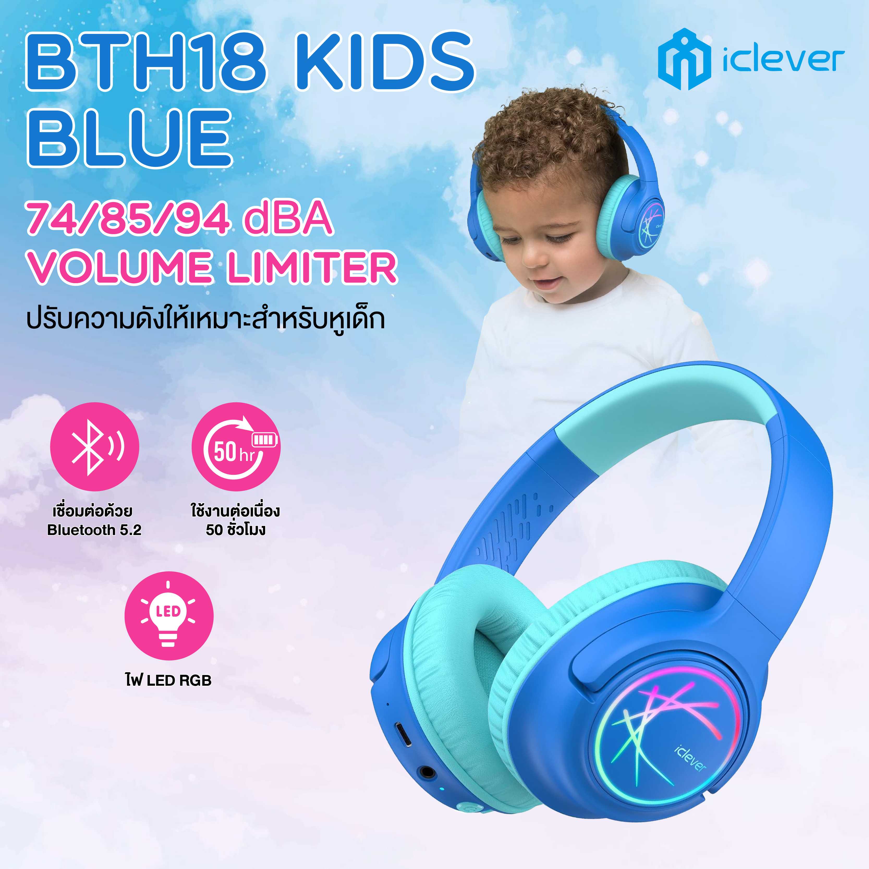 หูฟังบลูทูธ iClever BTH18 Kids Headphones BT Blue