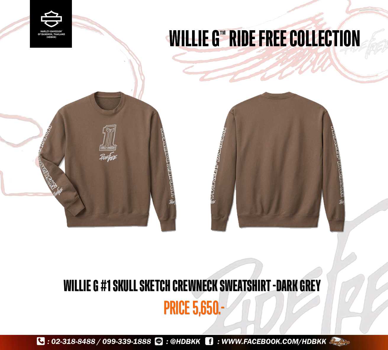 Harley-Davidson Willie G #1 Skull Sketch Crewneck Sweatshirt