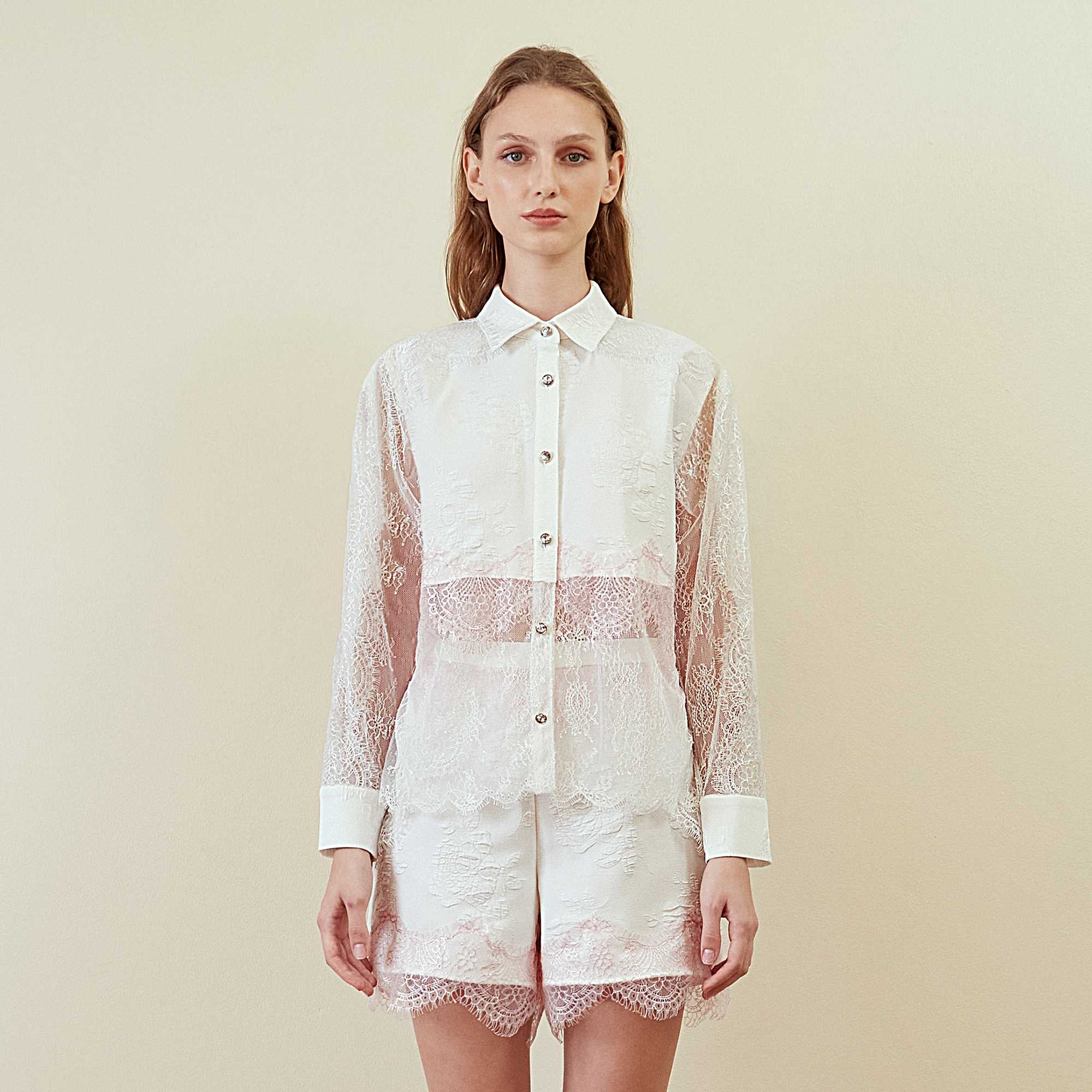 white lace blouse with lace trim
