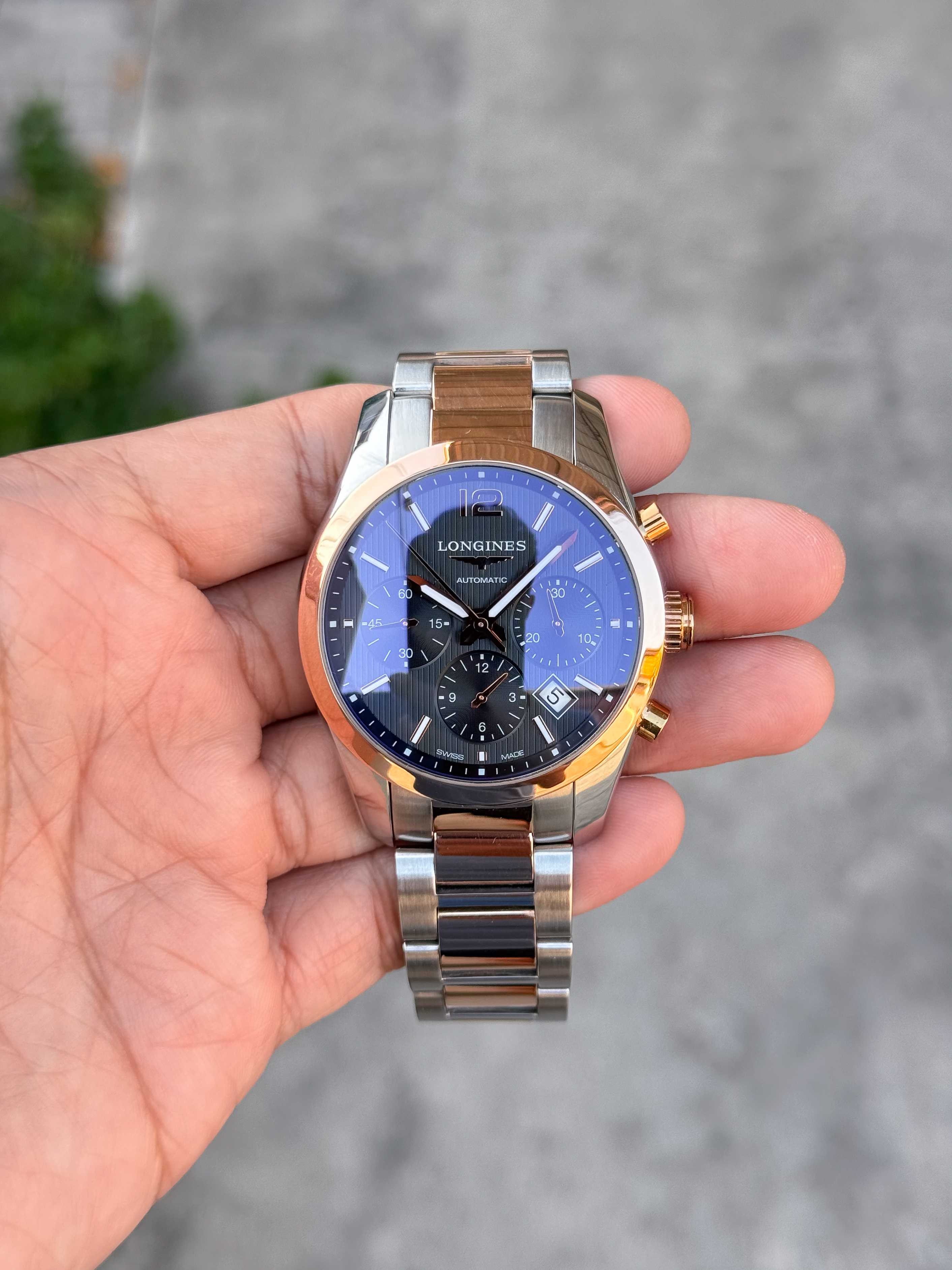 Longines Conquest Classic 2tone 18K Rose Gold Chronograph Automatic