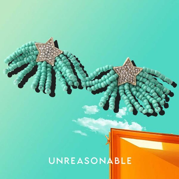 ต่างหูดาว ลูกปัด งานเย็บมือ สีเขียว น้ำหนักเบา สวยใส่สบาย UA0715-01 Unreasonable Accessories