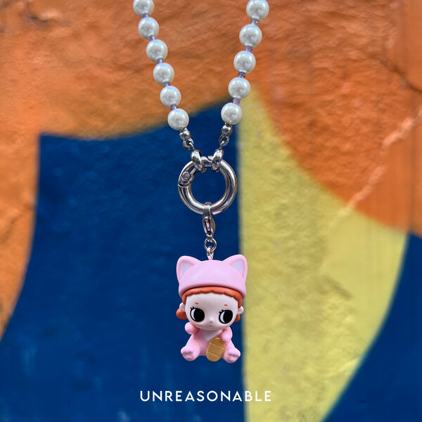 สร้อยคอมุกแก้วสลับหินสีม่วง 6 mm. Nyota POP BEAN Popmart UA1004-07 Unreasonable Accessories