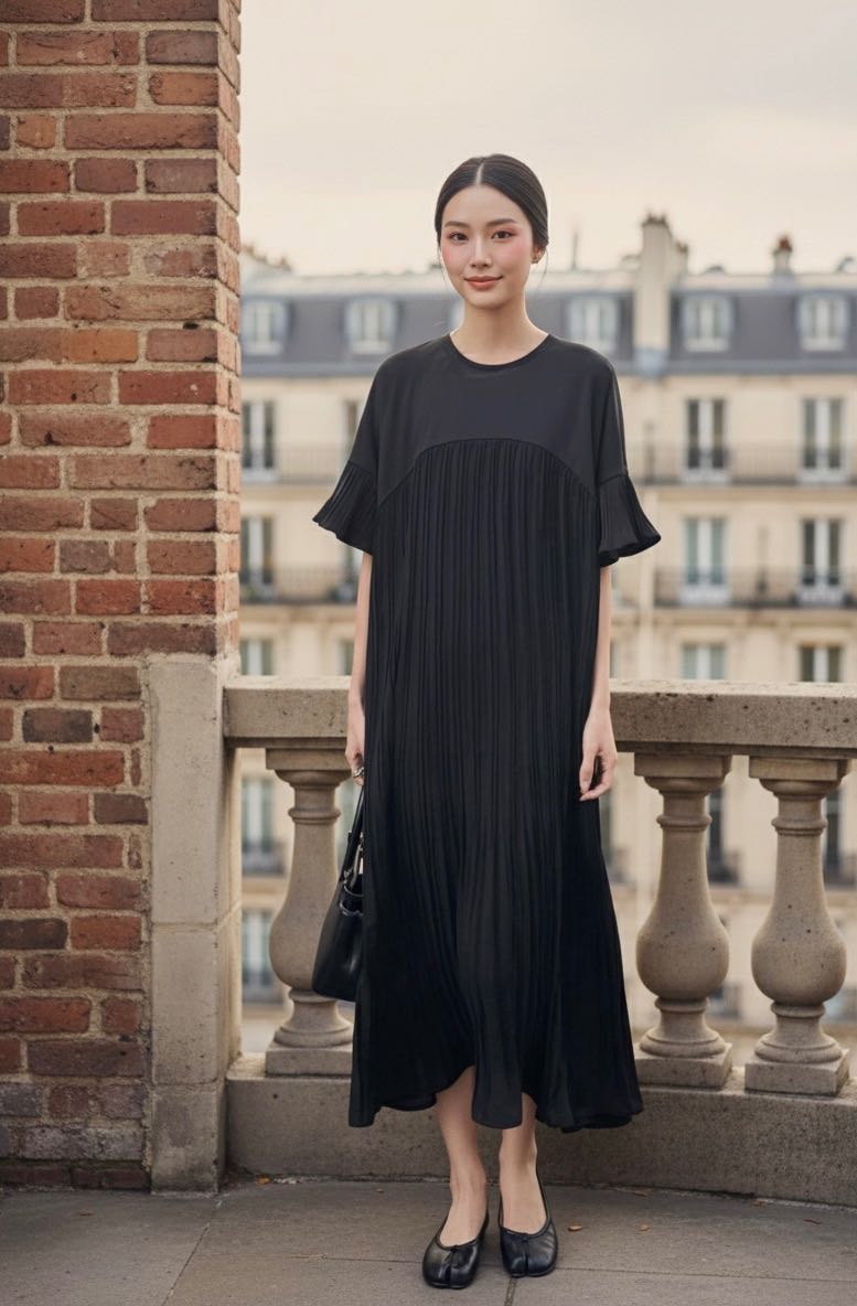  #bjBlackpleatsDress250531 (890THB)