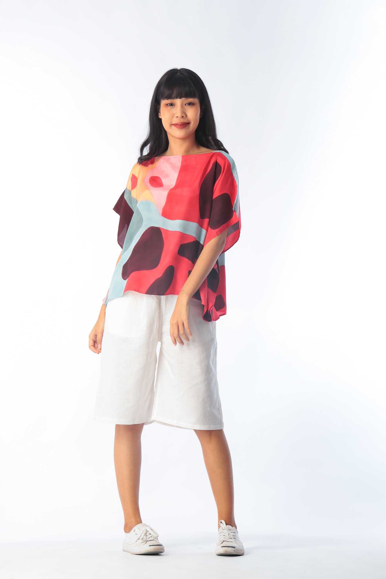 (Pre-order) Poncho Cotton Rayon Blouse Hand paint For Summer Beach Vacation small size
