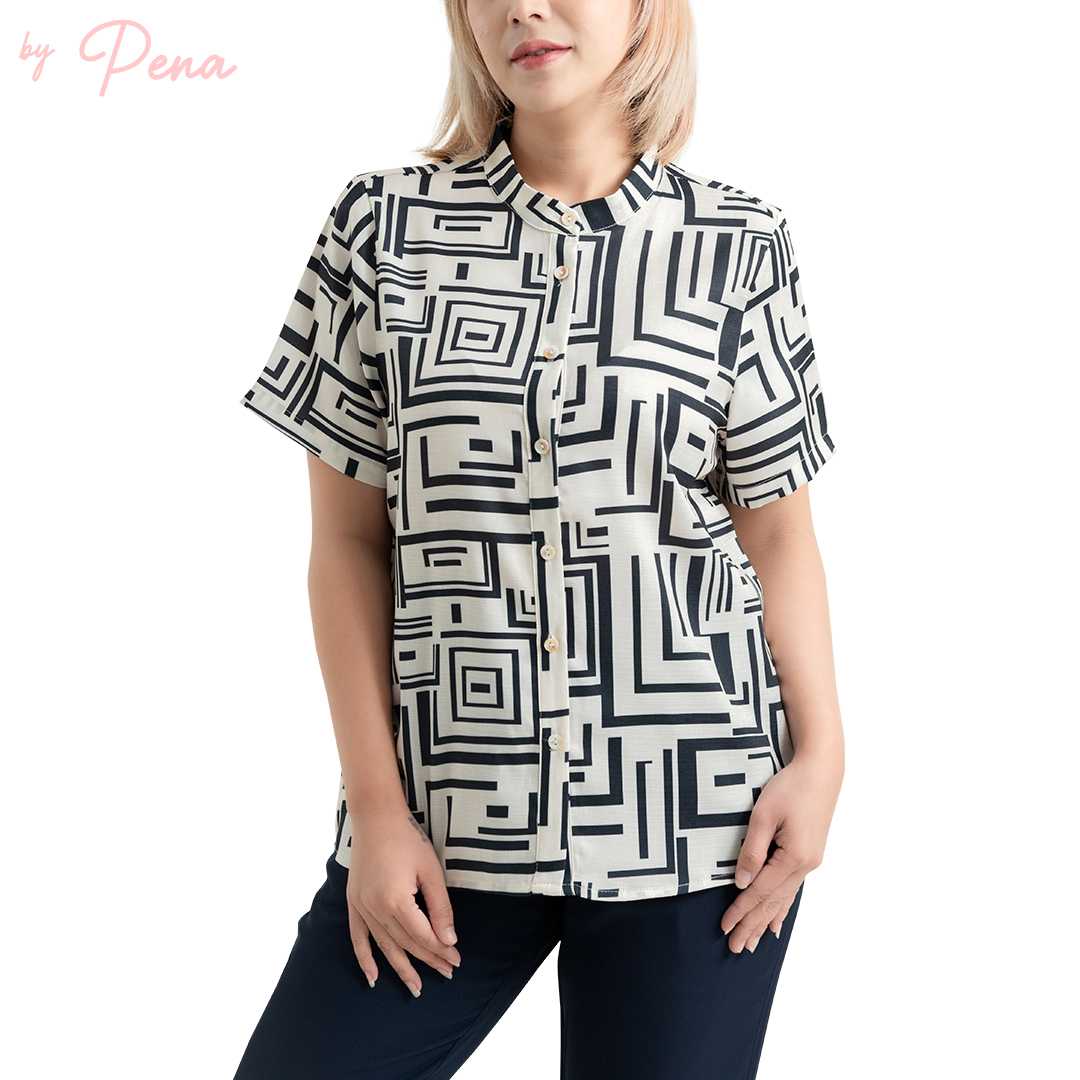 By Pena เสื้อเบลาส์ผู้หญิง  คอจีน แขนสั้น  BPSS082404