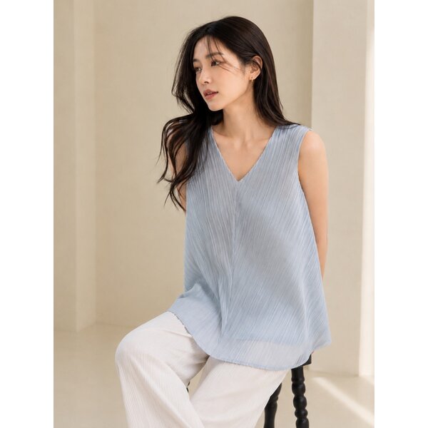 2MUAY รุ่น GJO11756 เสื้ออัดพลีท V NECK LAYER PLEATED TOP 6 สี FREE SIZE