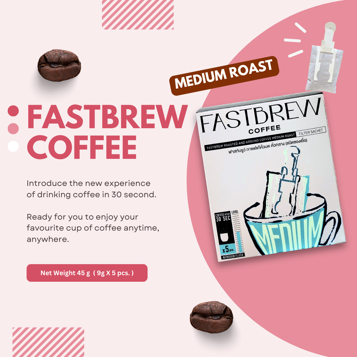 กาแฟถุงจุ่ม Fast Brew ฟาสท์บรูว์ กาแฟแท้คั่วบด คั่วกลาง:  เครื่องดื่มยอดนิยม