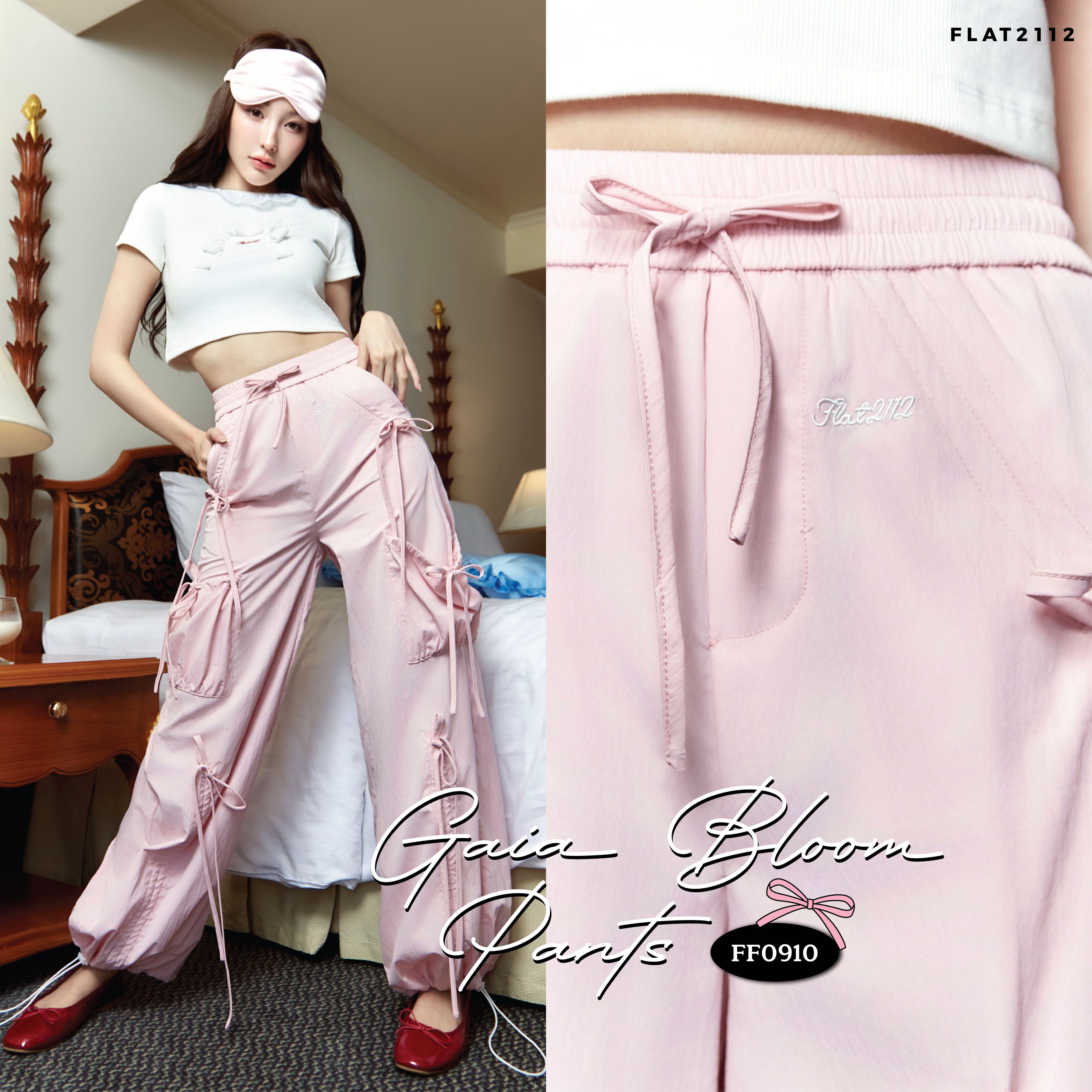 FLAT2112 FF0910 : GAIA BLOOM PANTS กางเกงขายาว กางเกงคาโก้ กางเกงแต่งโบว์