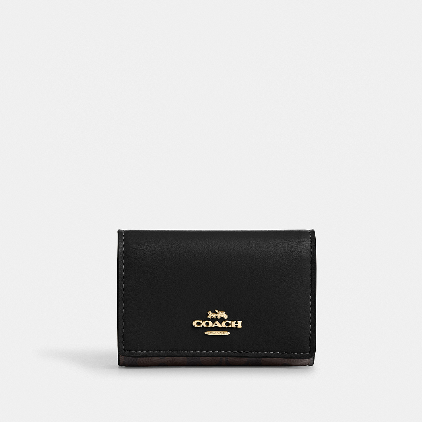 Coach CW804 Micro Wallet In Signature Canvas (IMXAQ) กระเป๋าสตางค์ผู้หญิง สี Im/Walnut/Black