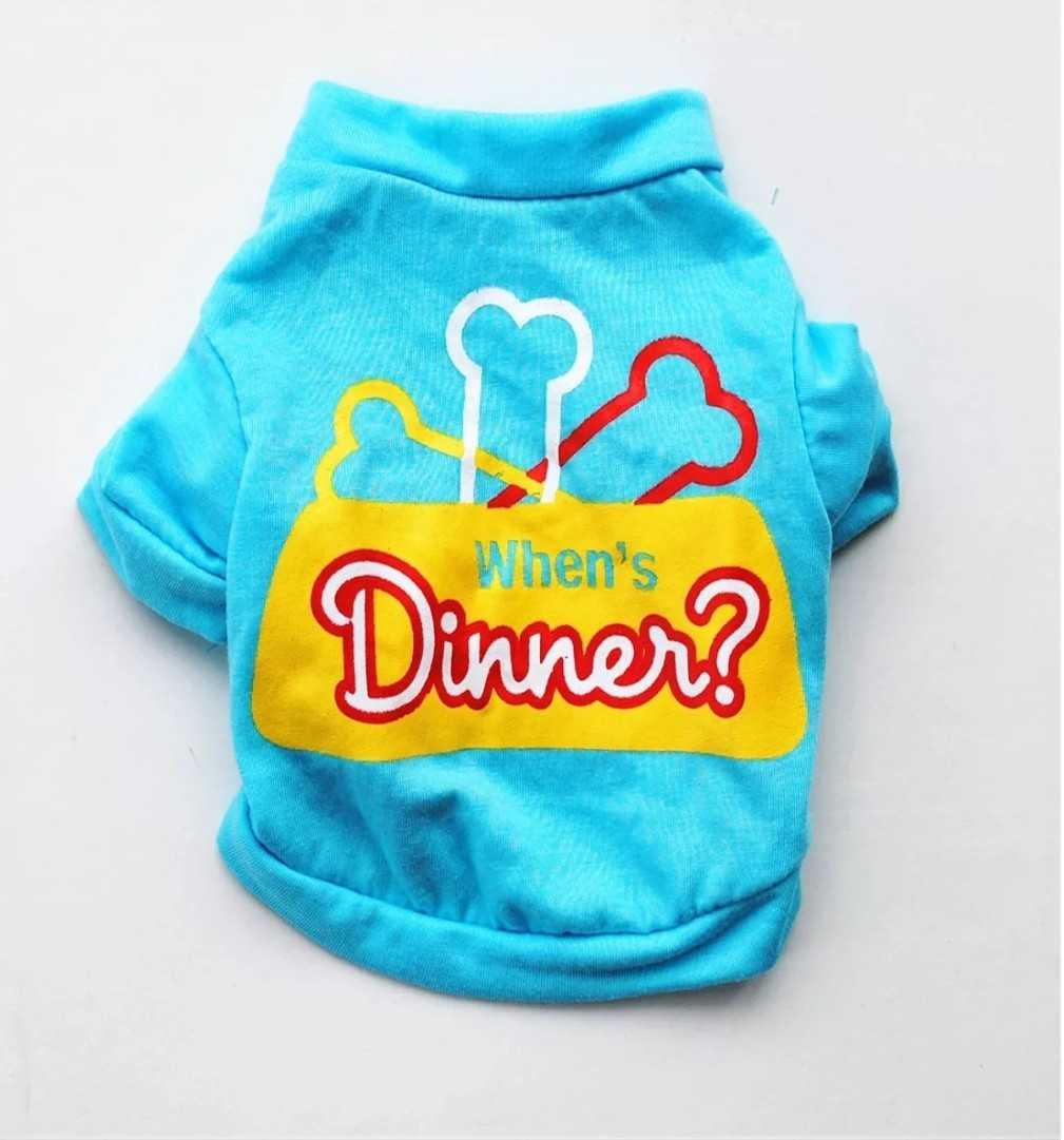 ชุดน้องหมาแมว เสื้อยืดพิมพ์ลาย สีฟ้า ขนาด XS