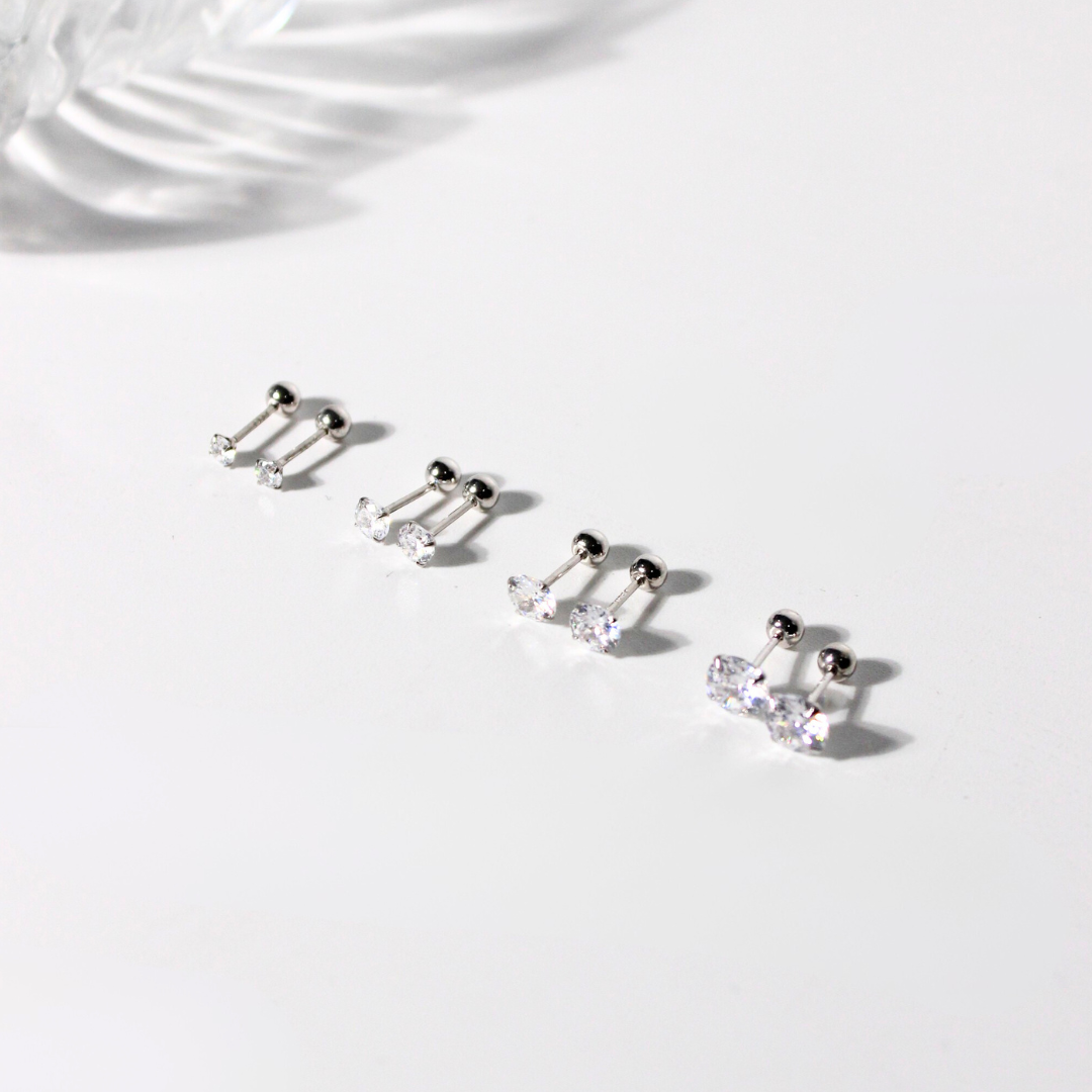 earika.earrings - white jewel piercing จิวหูเงินแท้จี้เพชรเม็ดเดี่ยว (ราคาต่อชิ้น) สำหรับคนแพ้ง่าย