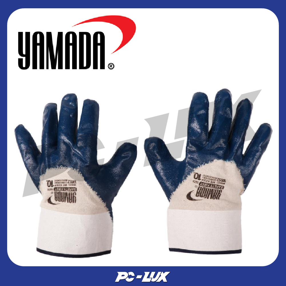 YAMADA ถุงมือผ้าฝ้ายเคลือบไนไตร(ขอบเซฟตี้) N10B 10 นิ้ว สีน้ำเงิน