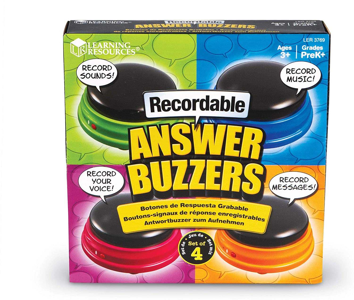 Learning Resources, Recordable Answer Buzzers (Set of 4) ชุดกระดิ่งสัญญาน ของเล่นเด็ก 3 ปี+