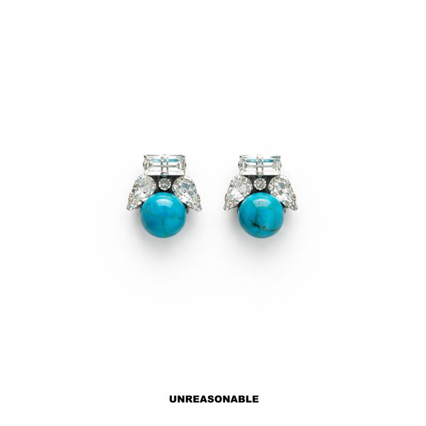 Turquoise Crystal Studs Earrings สีฟ้า Natural stone Lucky stone UA0631-01 Unreasonable Accessories