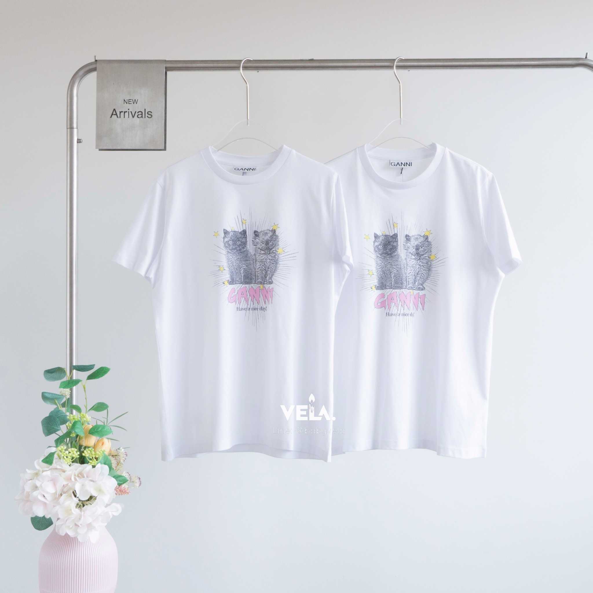 Ganni W Basic Jersey Kittens Relaxed T-Shirt (White)