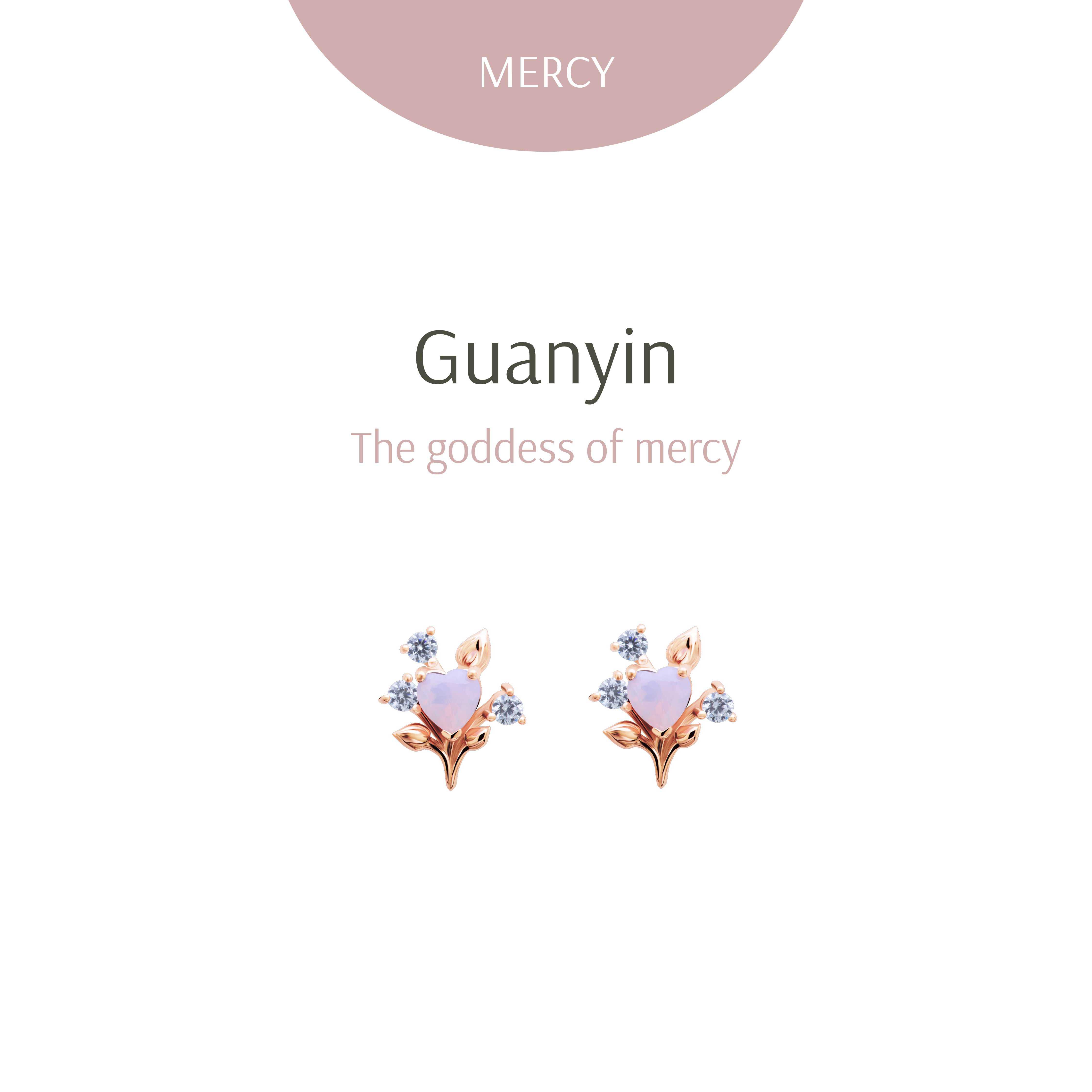 Guanyin Heart Bouquet Pink Gold Studs
