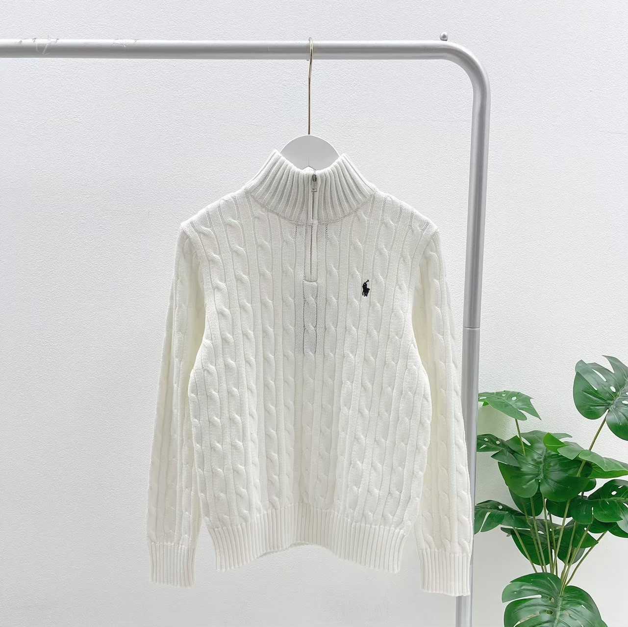 Ralph Lauren Cable-Knit Full-Zip Sweater (White)