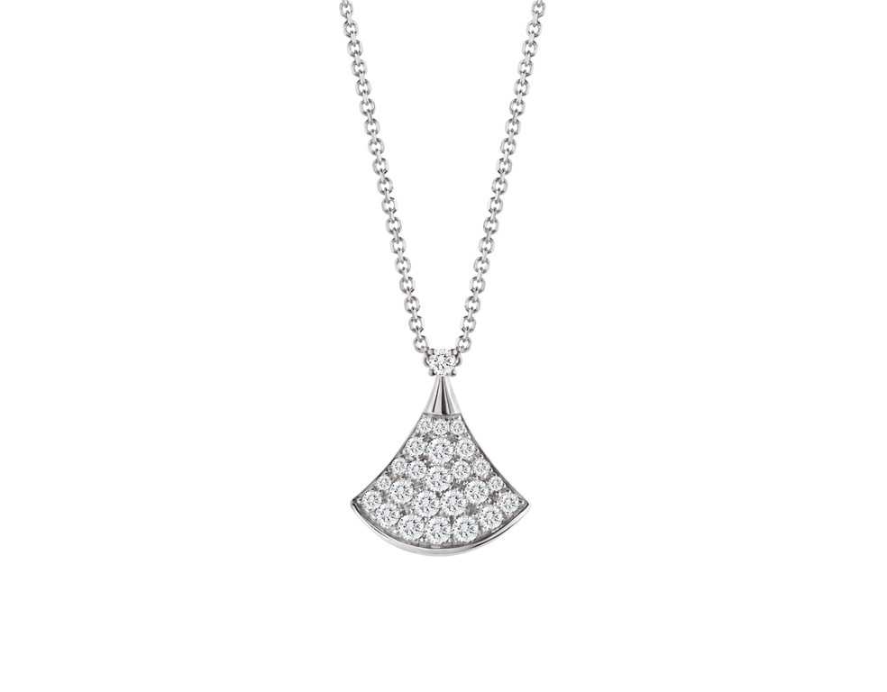 Divas' Dream necklace in 18 kt White Gold with Pendant set with One Diamond and Pavé Diamonds