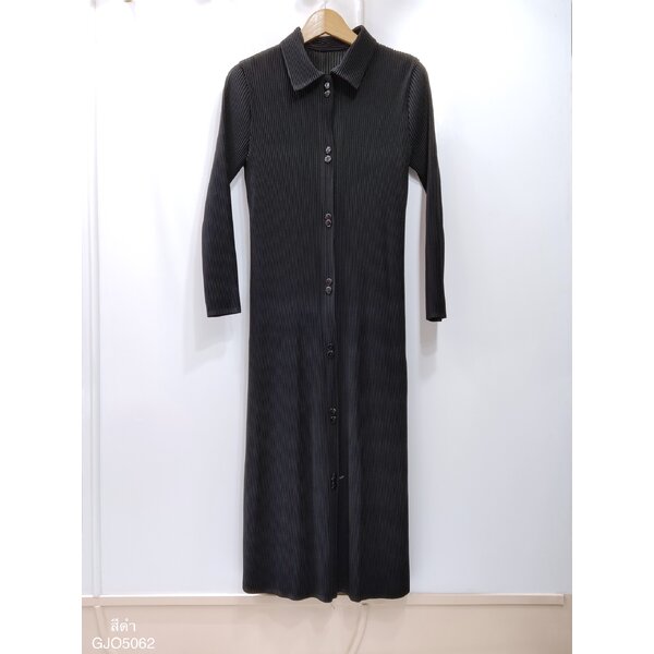 2MUAY รุ่น GJO5062 เดรสพลีทคุณภาพ THICK COLLAR BUTTON FRONT PLEATED DRESS 8 สี FREE SIZE