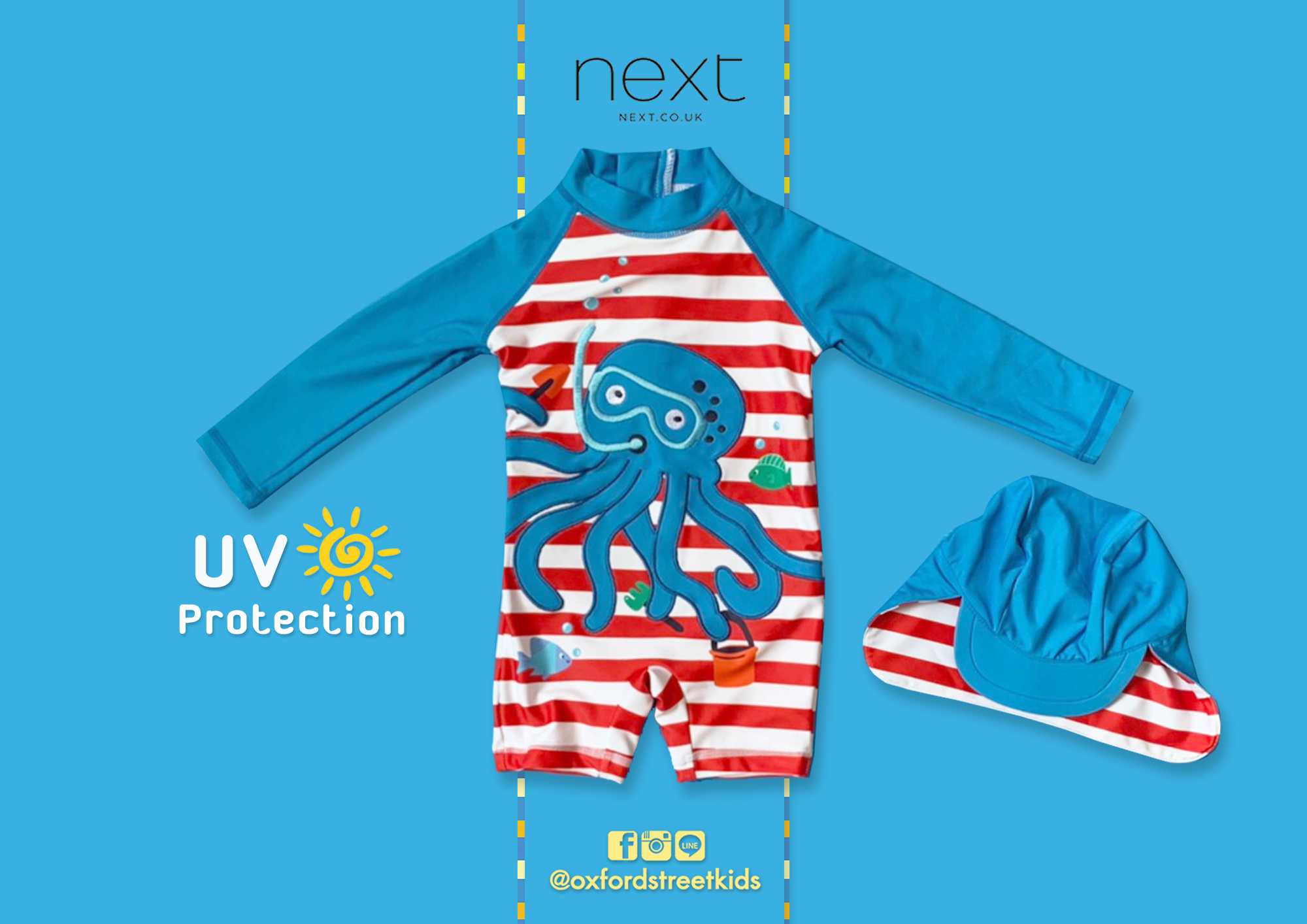 ✅ [6-12M] Next Octopus Swimsuit With Hat UV Protection ชุดว่ายน้ำเด็ก และหมวกว่ายน้ำ ป้องกันแสงแดด