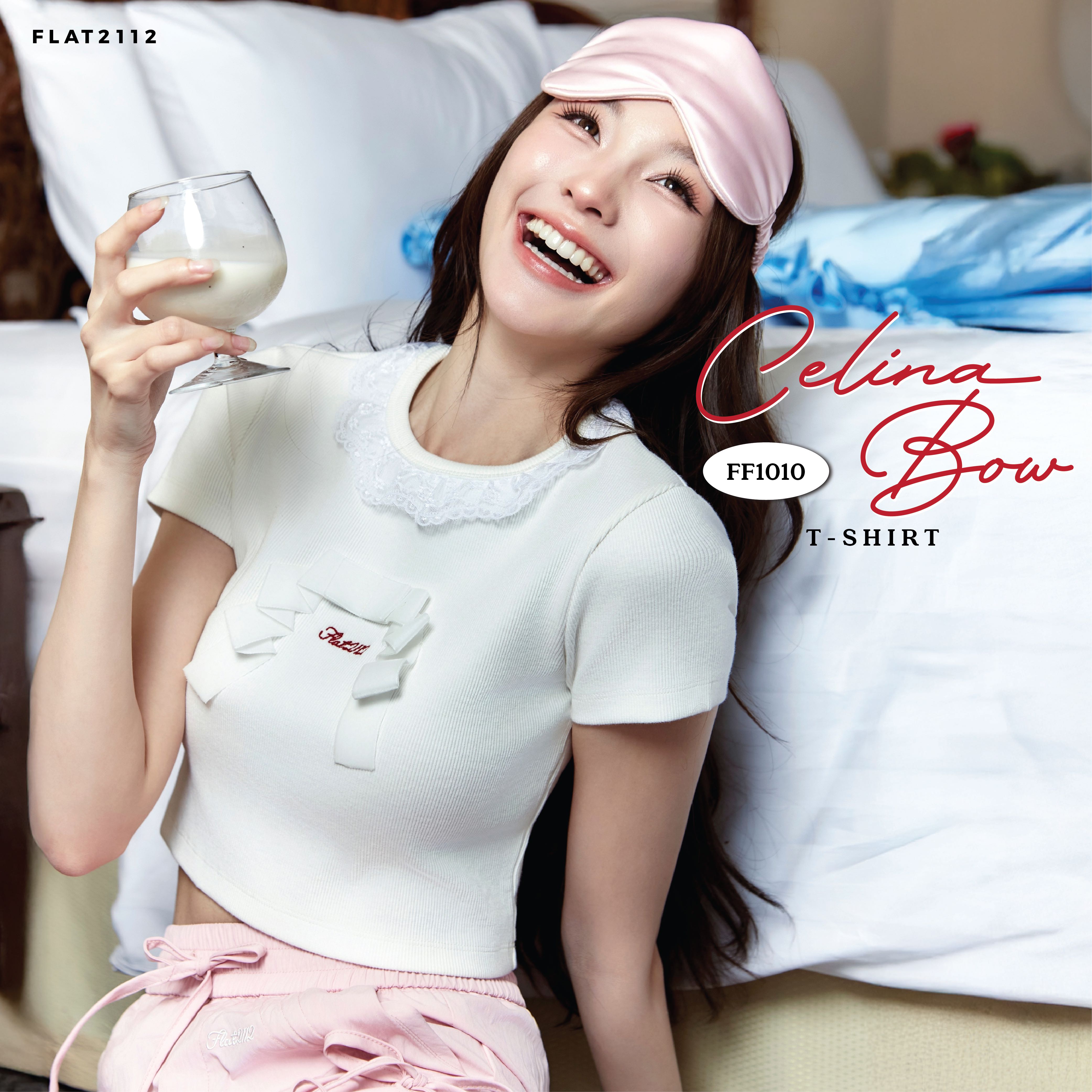 FLAT2112 FF1010 : CELINA BOW T-SHIRT T-shirt เสื้อครอป เบบี้ที เสื้อยืด เสื้อแต่งโบว์