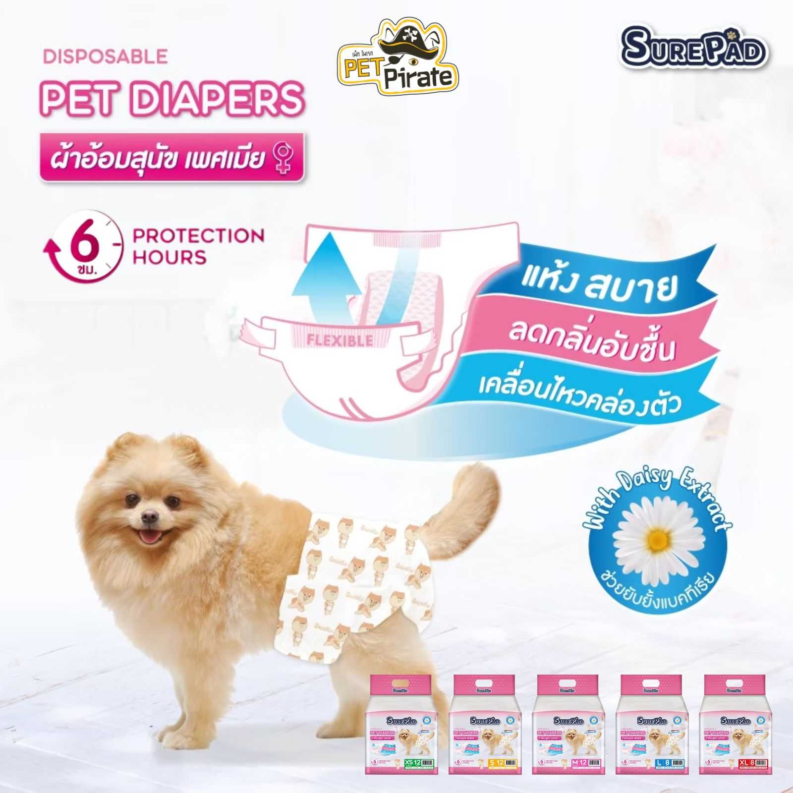 SurePad Pet Diapers ผ้าอ้อมสุนัข ฝึกขับถ่าย แพมเพิส ผ้าอ้อมกันฉี่ เหมาะกับสุนัขเพศเมีย