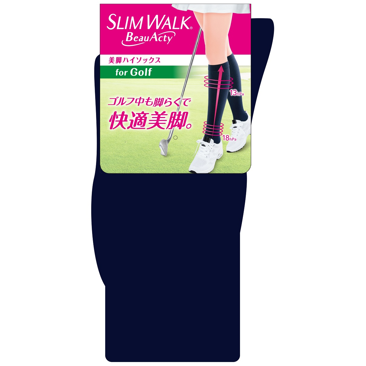 SLIMWALK BeauActy Compression Socks for Golf Navy 23-25 cm/ถุงเท้ากระชับเรียวขา 1 คู่ (สีน้ำเงิน)