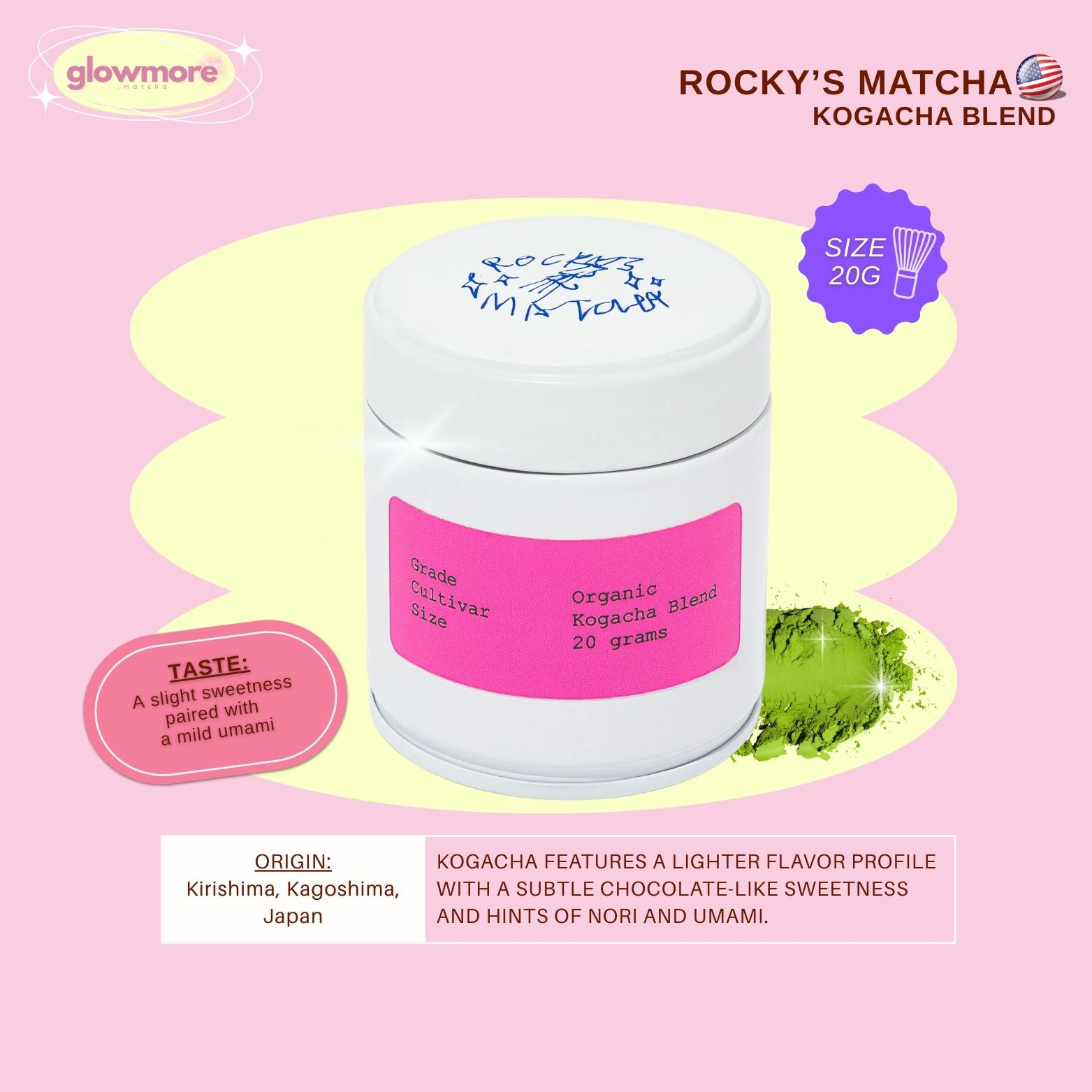 Rocky's Matcha - Kogacha Blend 20g | กระปุกขาวชมพู