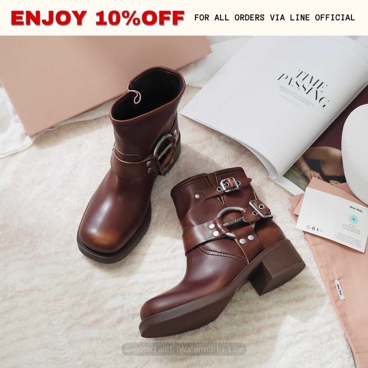NEW! MIUMIU Vintage-look Leather Booties สี Sienna | Shoes
