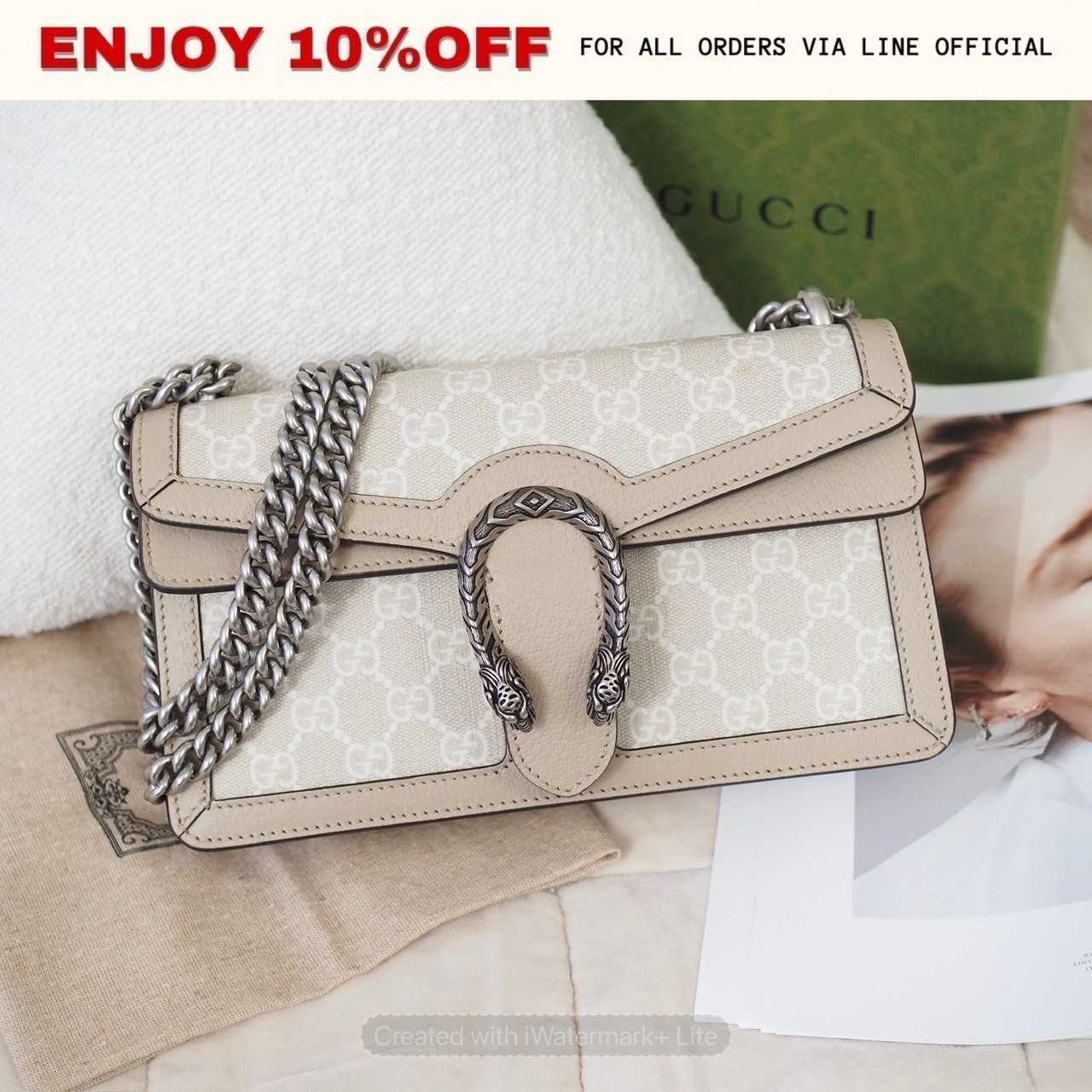 📍USED📍GUCCI Dionysus Medium GG Rectangular สี Beige/White  SHW | Bag