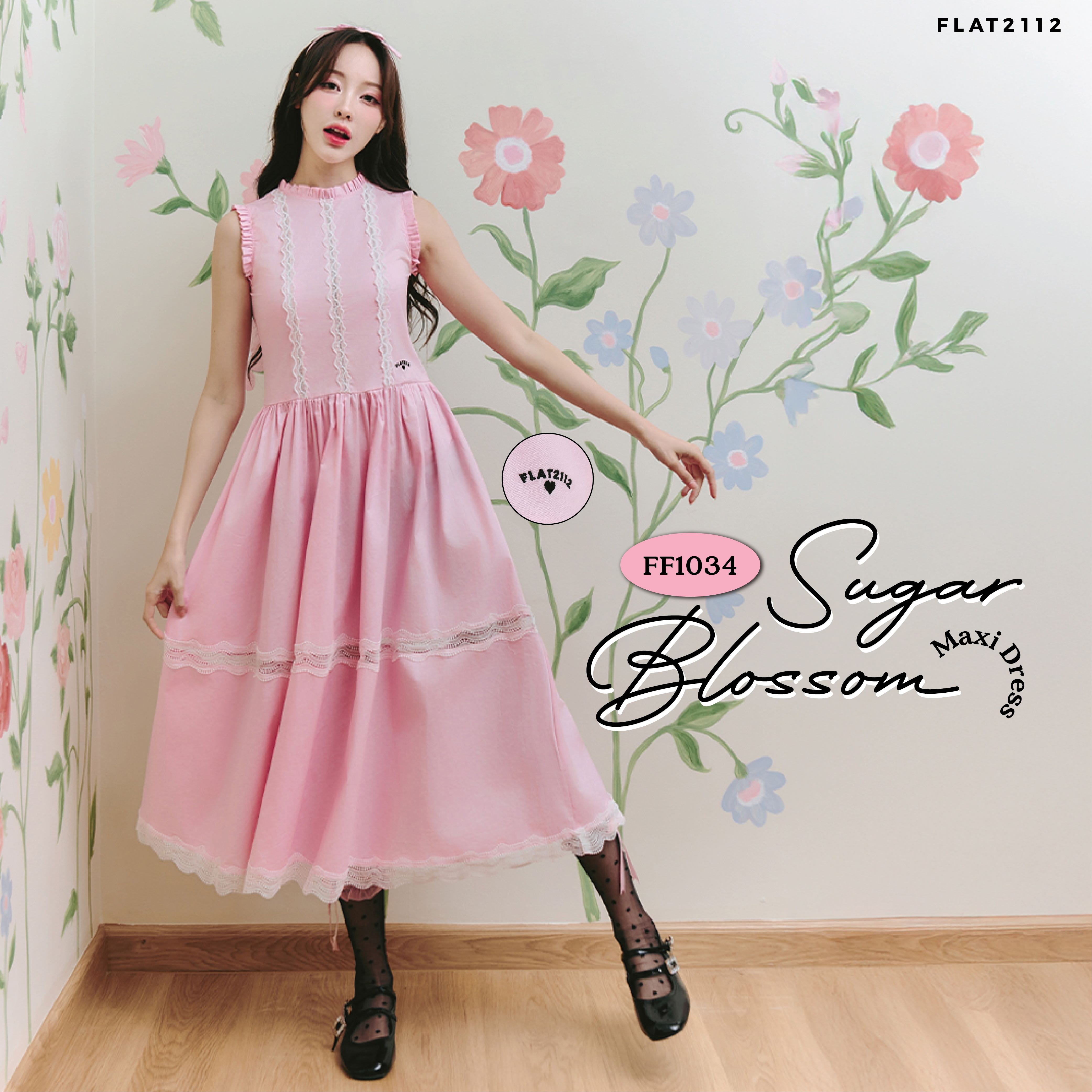 FLAT2112 FF1034 : SUGAR BLOSSOM MIDI DRESS  เดรสยาว เดรสแขนกุด เดรสแต่งระบาย ชุดออกงาน
