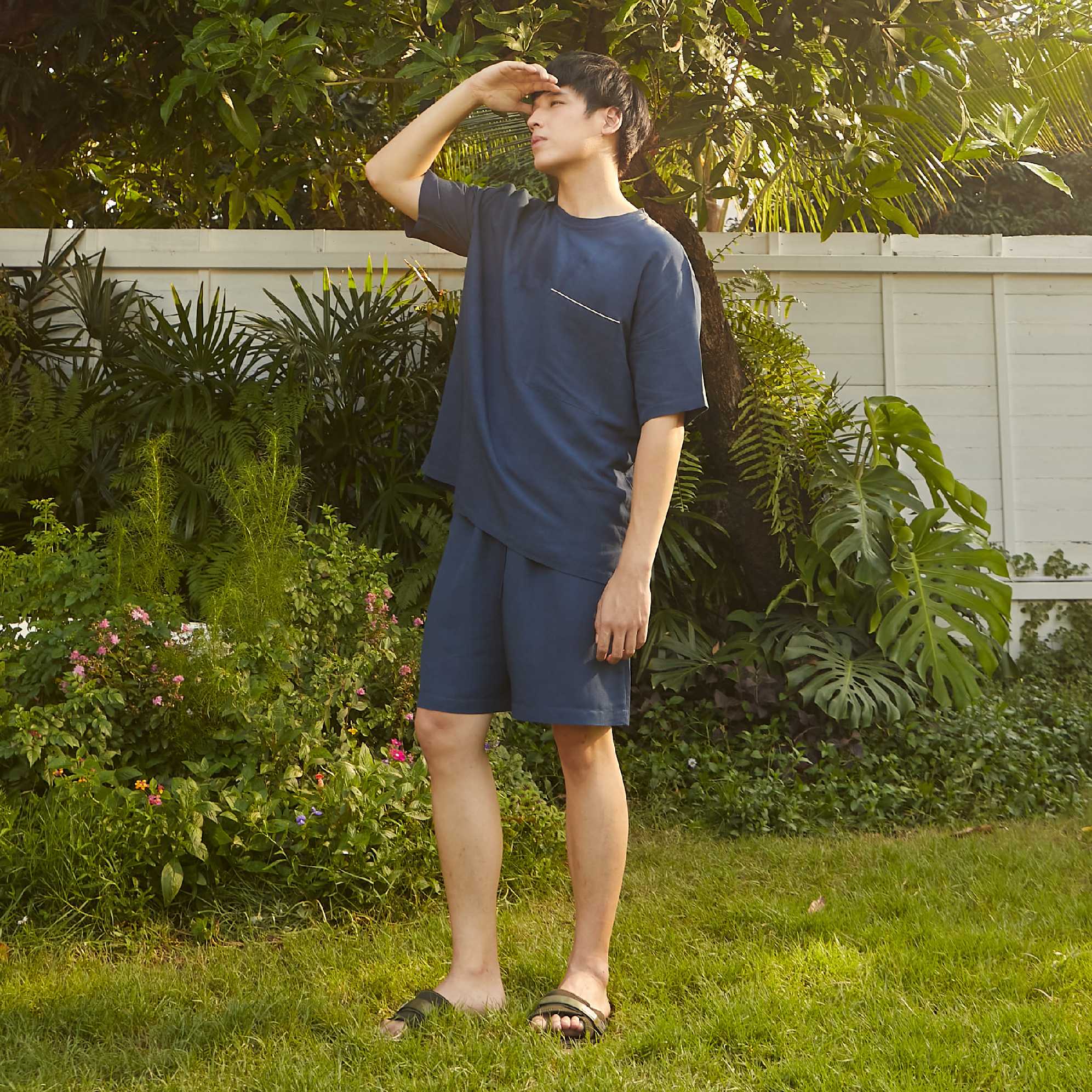 in.house casual ware ชุดผ้าลินิน คอกลมแขนสั้นขาสั้น