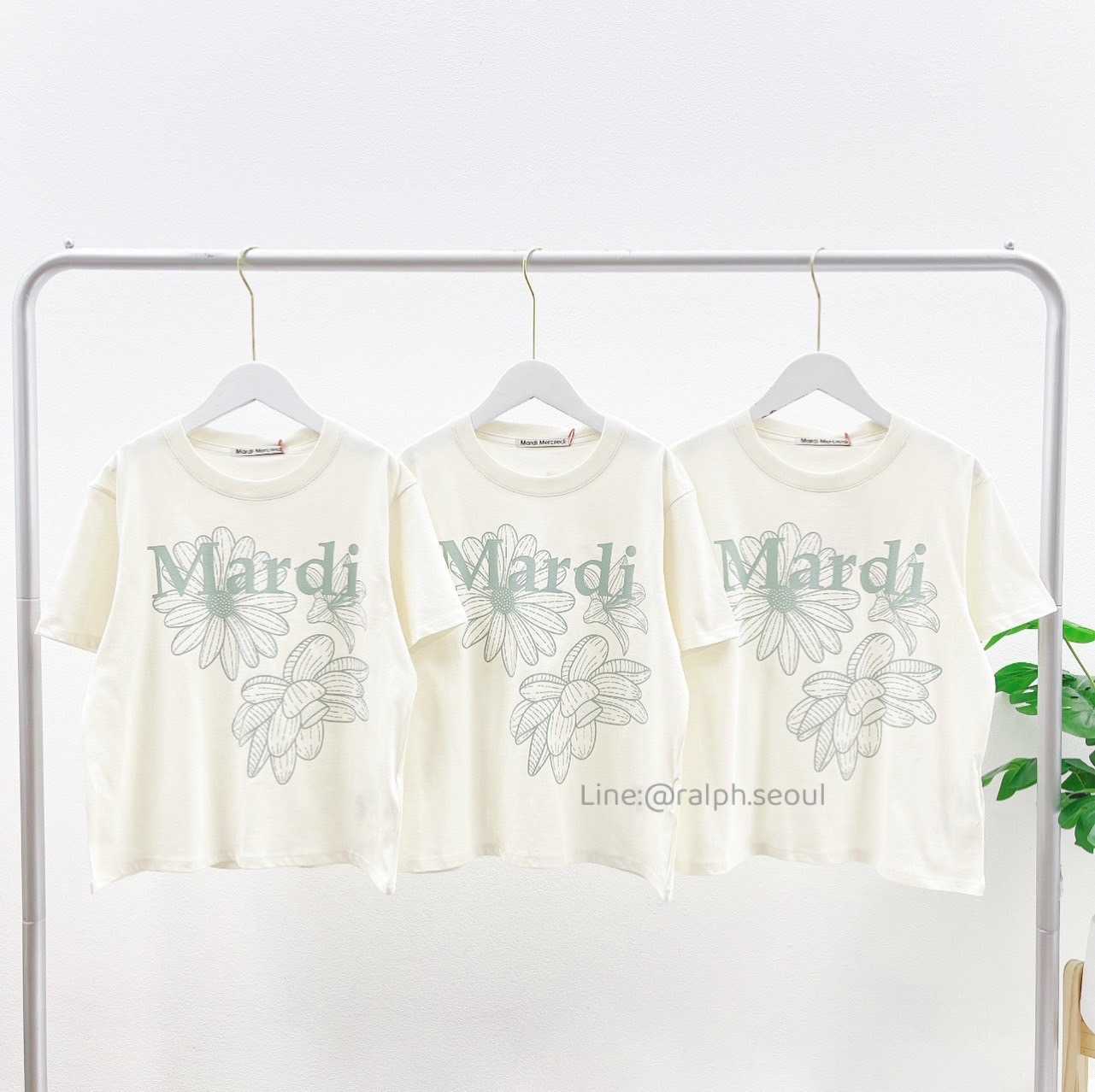 Mardi Slim Triple Flower T-Shirt (CREAM/MOSSGREEN) New!!!