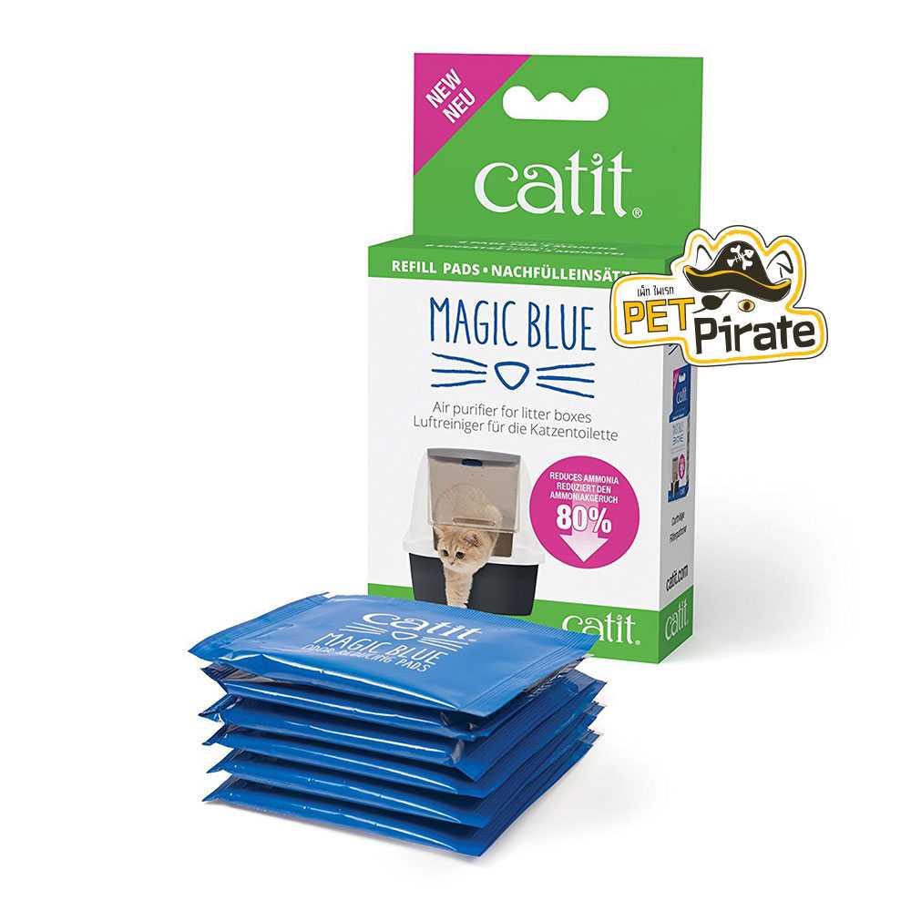 Catit Magic Blue กล่องเขียว แผ่นดูดกลิ่นรีฟิล 6 แผ่น สำหรับใช้ในห้องน้ำแมว ดูดกลิ่นแอมโมเนีย